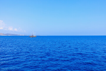 Fototapeta premium View of the open sea from the yacht. Background with selective focus