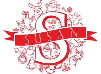 christmas split monogram design - susan png
