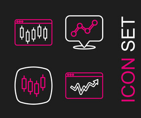 Set line Graph chart infographic, Browser with stocks market, and icon. Vector