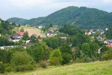Fototapeta na wymiar Scenic view of the village of Beringhausen, community of Marsberg in Sauerland, Germany