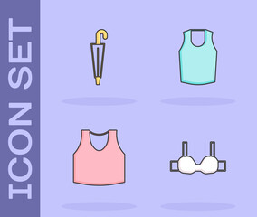 Set Bra, Umbrella, Undershirt and icon. Vector
