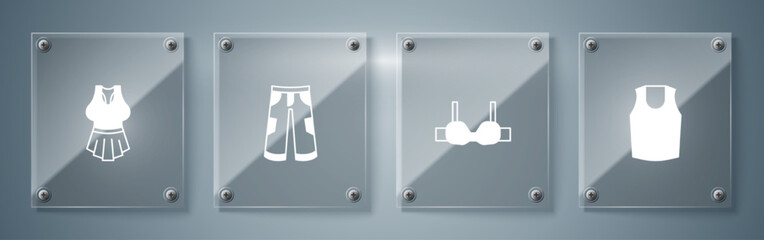 Set Undershirt, Bra, Pants and . Square glass panels. Vector