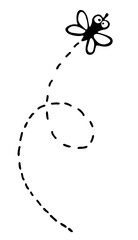 Crazy fly flying on dotted route on white background