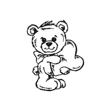 Teddy bear with heart - kind animal vector drawing