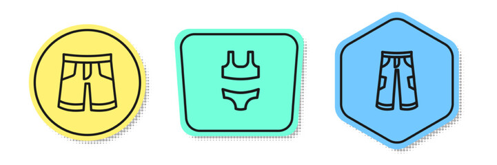 Set line Short or pants, Swimsuit and Pants. Colored shapes. Vector