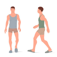 Adult person, underwear and slippers. Isometric vector illustration of a standing person and a walking person.