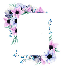 Watercolor Purple Anemone Frame Clipart, Floral Wedding Invitation