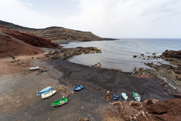 Fototapeta na wymiar View of the coast and the Atlantic Ocean. El Golfo viewpoint. Lanzarote. Canary Islands. Spain.