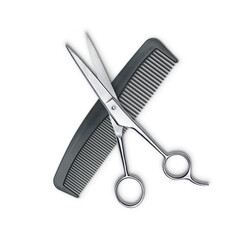 Hair cutting scissors and comb isolated - obrazy, fototapety, plakaty