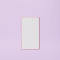 Smartphone mockup with blank white screen on pink background. 3D Render
