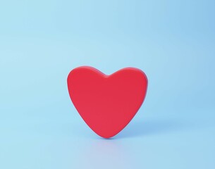 3d Red heart on a blue background. Heart icon, likes and love 3d rendering illustration