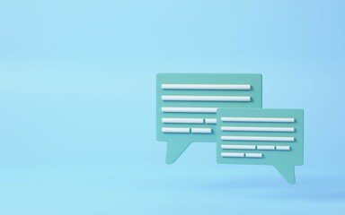 Minimal 3D green chat bubbles on a blue background. the concept of social media messages. 3d rendering illustrations