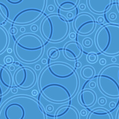 Geometric poa seamless pattern of random arranged azure rings with dots texture on light blue background.Round shapes halftone point wallpaper.For stationery covers,trendy textiles,fashionable fabrics - obrazy, fototapety, plakaty