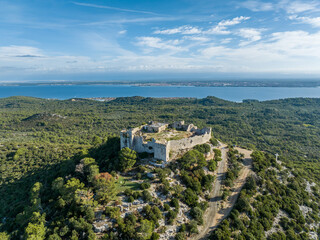 Fototapeta na wymiar Croatia - Amazing Fort Saint Michael on the Ugljan Island, before Zadar city from drone view