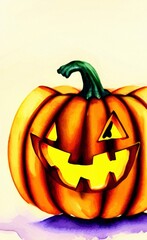 Digital painting halloween pumpkin character illustration. Halloween celebration symbol. Evil smiling Jack o lantern. Oil painting imitation. Wall art print, poster, canvas, invitation background.