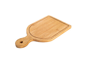 Wooden board for cooking on white background. kitchen utensils concept and healthy eating.