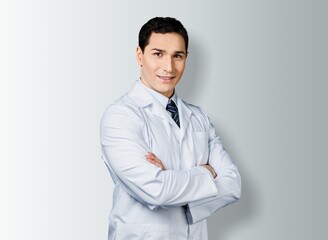 Medical doctor wearing uniform posing on the background