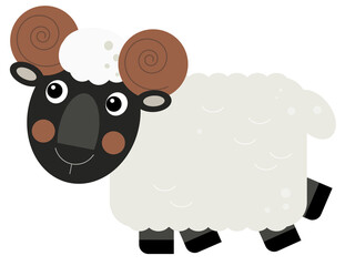 Cartoon scene sheep is standing looking and smiling isolated illustration for children