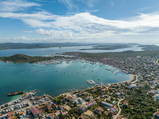 Fototapeta premium Croatia - Amazing Murter island and Murter city in the Dalmatian region from drone view at summer time