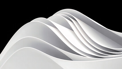 White wavy abstraction shape on black background. 3D rendered illustration of trendy modern image in Win 11 style