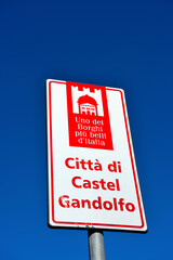 tourist information sign indicates one of the most beautiful villages in Italy Castel Gandolfo Lazio