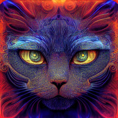 Strong feline energy with intense and penetrating gaze, illustration