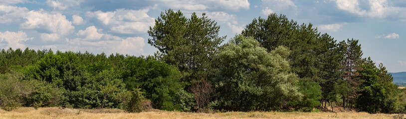 Panoramic terrain of southern Europe. Landscape of Bulgaria-mountains, fields, flora.