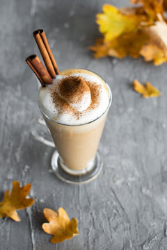 Spicy latte with pumpkin and whipped cream