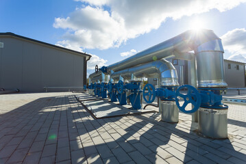 view of the water treatment plant, pipes, valves