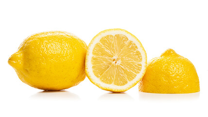 Whole and cut lemons. Isolate on white background
