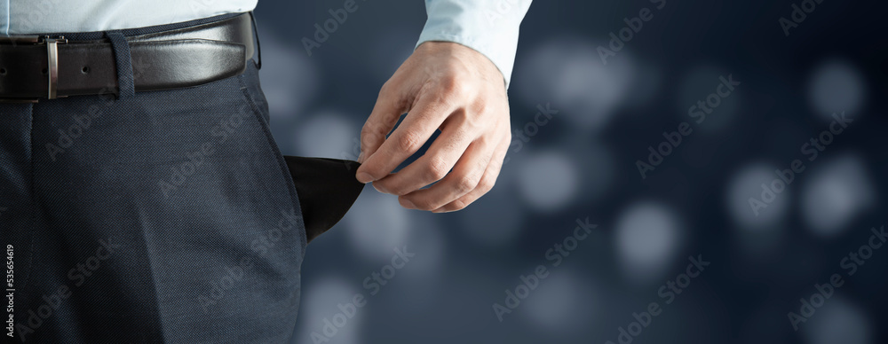 Poster man showing empty pocket