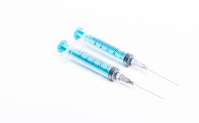 Disposable plastic syringe prepared for injection and vaccination in the hospital. The concept of medicine and health