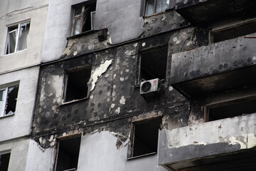Destroyed multi-storey buildings in the city of Borodyanka, Kyiv region after the beginning of russia's invasion of Ukraine
