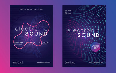 Neon electronic fest flyer. Electro dance music. Trance sound. Club event poster. Techno dj party.