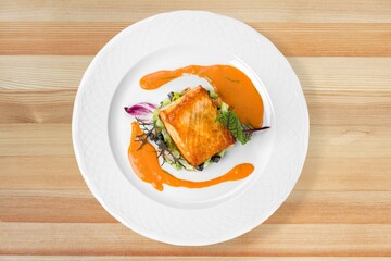 Fresh tasty fish fillet dish on the plate
