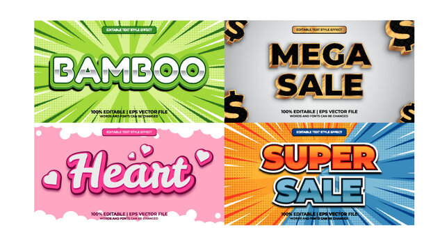 Bundle of editable text effect design vector. Set of editable text effect design. Modern editable text effect vector design. Vector illustration