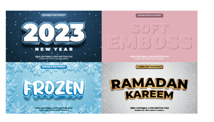 Bundle of editable text effect design vector. Set of editable text effect design. Modern editable text effect vector design. Vector illustration