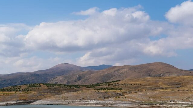 Time Lapse of Sun Movement in Crystal Clear Sky with Clouds Over Mountain Top