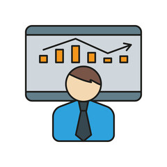 Fototapeta na wymiar Businessman, monitor, analytics colored icon. Simple color element illustration. Businessman, monitor, analytics concept outline symbol design from medical set on white background