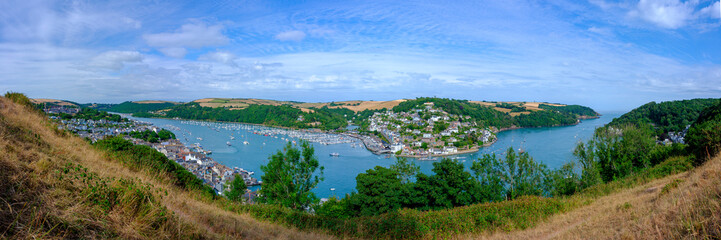 Fototapeta na wymiar Panoramic view over the River Dart, Dartmouth and Kingswear from above the town, Devon, UK