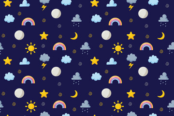 Sky objects seamless pattern. Sky objects pattern background.
