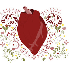 Healthy Heart: Illustration of a heart surrounded with floral designs. 