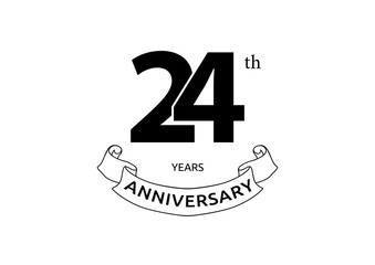 Vector illustration of 24 years anniversary logo with black color on white background. Black and white anniversary logo celebration. Good design for invitation, banner, web, greeting card, etc.
