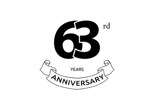 Vector illustration of 63 years anniversary logo with black color on white background. Black and white anniversary logo celebration. Good design for invitation, banner, web, greeting card, etc.
