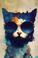 Portrait of a cat wearing sunglasses - Abstract Digital Art