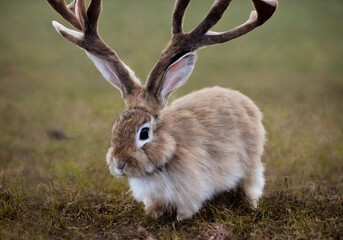 Photo of a Jackalope - A bunny rabbit with antlers, cross between Jackrabbit and an Antelope