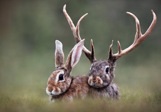 Photo of a Jackalope - A bunny rabbit with antlers, cross between Jackrabbit and an Antelope