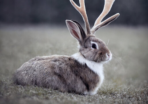 Photo of a Jackalope - A bunny rabbit with antlers, cross between Jackrabbit and an Antelope