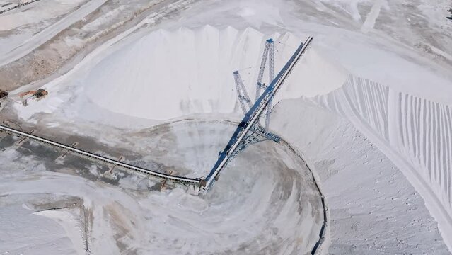 Sea salt production. Machinery for the treatment of the salt. The equipment of a salt plant. The salt processing factory near SaltLake city.