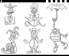 cartoon clowns comic characters set coloring page
